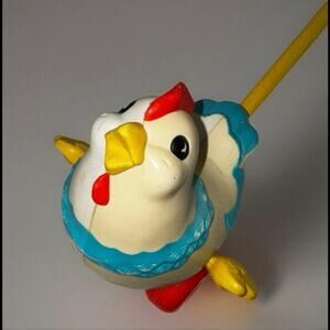 Vintage Chicken Push Toy Rolling Farm Nursery Decor